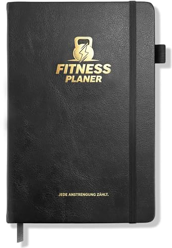 BIROYAL Trainingstagebuch Deutsch A5, mit 186 Trainingsseiten, Leder Cover | Trainingsbuch Krafttraining, mit Körpermessung, Meilensteine & Zielsetzung, 120g Papier, mit Stifthalter & Einstecktasche