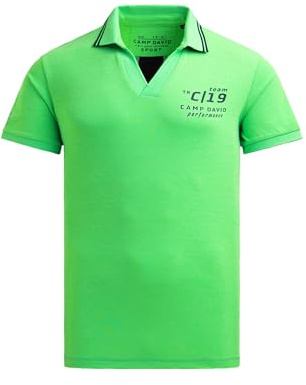 Camp David Herren Pikee-Polo mit V-Neck und Rückeneinsatz Tech Green, XL