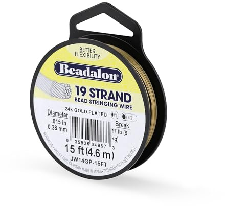 Beadalon 19-Strand Bead Stringing Wire, 0.015-Inch, Gold Plated, 15-Feet by Beadalon