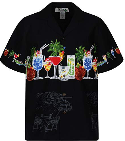 KY‘s Original Hawaiihemd, Cocktail Brustdruck, schwarz, XXL