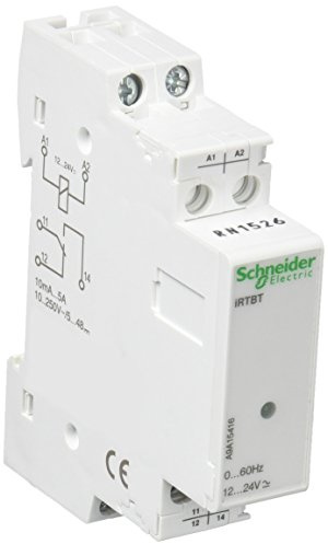 Schneider A9A15416 35734 Coupling Relay Low Voltage Signal iRTBT, 10mA/10VDC, 5A/250VAC, 12-24VAC/DC, Black