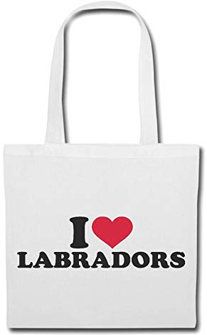 Reifen-Markt Tasche Umhängetasche I LOVE LABRADORS - LABRADOR - WELPE - GOLDEN RETRIEVER - HUND Einkaufstasche Schulbeutel Turnbeutel in Weiß