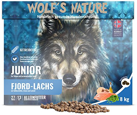 Wolf's Nature Getreidefreies Trockenfutter aus Norwegen in Lebensmittelqualität (Lachs - Junior, 8 kg)