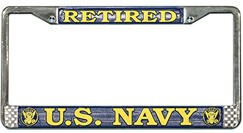 US Navy Retired Number Plate Cover License Plate Frame (Chrome Metal) by Honor Country