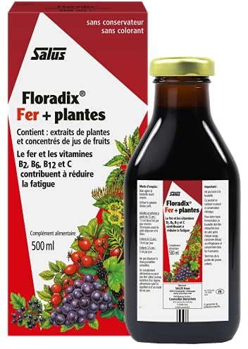 Salus - Floradix Suplemento de Hierro Líquido - 500 ml - Reduce el Cansancio y la Fatiga - Contiene Hierro Orgánico y Vitaminas B2, B6, B12 y C - Combate la Anemia - Suplementos Vitamínicos