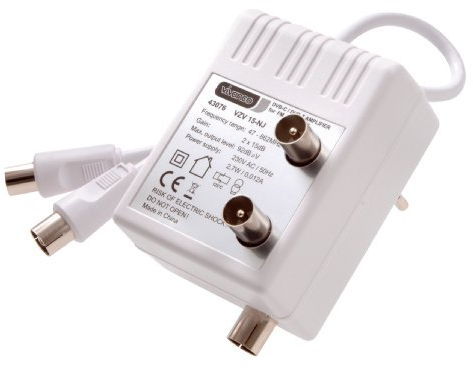 Vivanco STVZV 15S-NJ DVB-C / DVB-T TV-Zweigeräteverstärker (Koax-Kupplung - 2x Koax-Stecker)