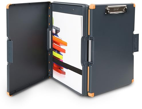 Dexas Duo Clipcase, stabiles Polymaterial, doppelseitig, Aufbewahrungsbox und Organizer, 33 x 25,4 cm, Grau/Orange