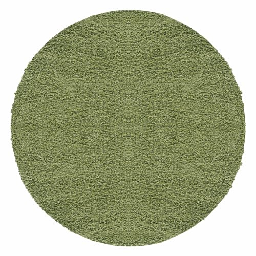 Carpetsale24 Shaggy Hochflor Teppich, 160 cm Rund, Grün, weich, flauschig, modern, einfarbig, Für Wohnzimmer oder Schlafzimmer, für Wohnzimmer Schlafzimmer Flur