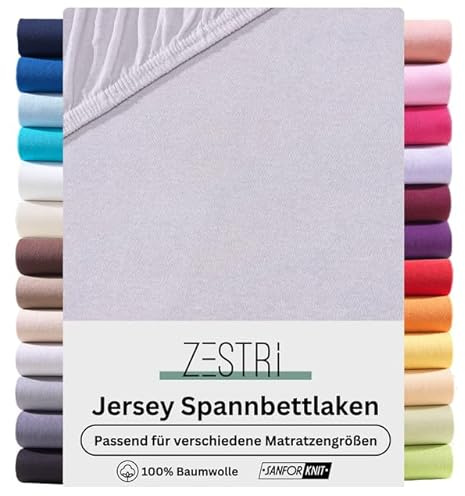 Zestri Topper Spannbettlaken |Spannbetttuch für 140x200 bis 160x200 cm | bis 15 cm Steghöhe vom Topper | Silber | Stoffgewicht 135g/m² | ÖKO-TEX Made IN Green