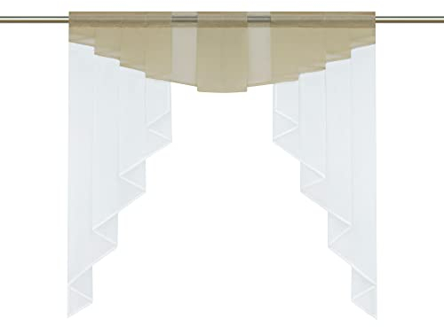 HongYa transparenter Voile Scheibengardine Tunnelzug Kurzstore Küche Kleinfenster Gardine H/B 100/100 cm Sand