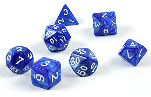 shibby 7 polyedrische Würfel für Rollen- und Tabletopspiele in blau mit Beutel