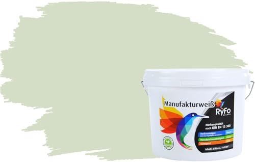 RyFo Colors Bunte Wandfarbe Manufakturweiß Hellminze 3l - weitere Grün Farbtöne und Größen erhältlich, Deckkraft Klasse 1, Nassabrieb Klasse 1