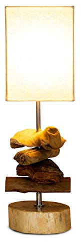 Tischlampe 15 x 50 x 15 cm Treibholz Teakholz Tischleuchte Holz Lampe Leuchte Naturholz Unikat Tischdeko Holzdeko Treibholzlampe