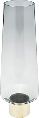 Kare Desig Vase Noble Ring, Grau/Messing, Deko Vase, Blumenvase, Glas, Stahl Verzierungen,mundgeblasen, Unikat, 40x14x14 cm (H/B/T)