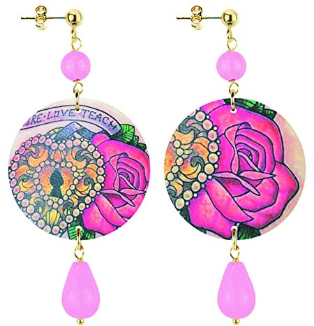 In Lebole Boucles d'oreilles The Circle – Rose et cadenas petite pierre rose fluo
