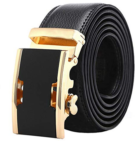 Gürtel Herren Ratsche Automatik-Gürtel Mode Jugend Ledergürtel, Leder-Gürtel für Männer Jeansgürtel Business Anzug Canvas 35mm Breit,Schwarz und Braun (115 CM, Gold-Schwarz)