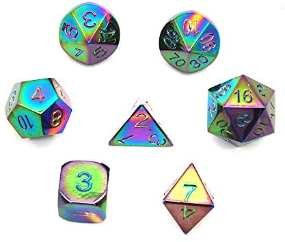 DollaTek 7Pcs Set di Dadi in Metallo Solido DND Gioco di Dadi D&D in Metallo Solido con Custodia e Lega di Zinco con Smalto per Giochi di Ruolo Sotterranei e Draghi(Argento Antico Placcato)