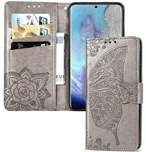 IMEIKONST Huawei P30 Pro Hülle Elegant Embossed Flower Card Holder Brieftasche PU Leder Durable Magnetic Flip Ständer Schutzhülle Handyhülle für Huawei P30 Pro Butterfly Grey SD