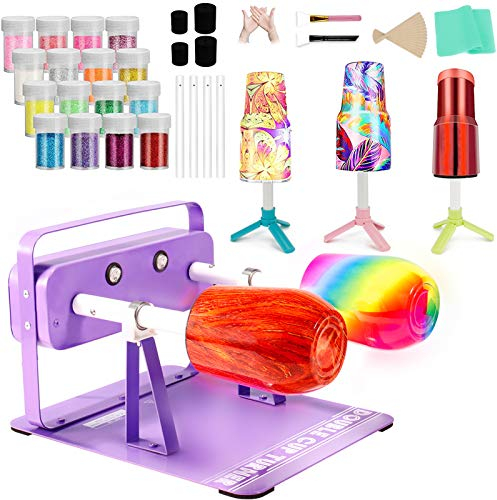 WAQONUY Double Cup Turner for Crafts Tumbler Metal Rotating Spinner Machine for Drying Epoxy Resin with Hot Air Gun & Drying Rack(Purple)