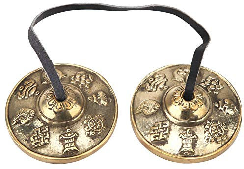 Campana de meditación tibetana hecha a mano de cobre, meditación tibetana, campana de cobre, campana de yoga tibetana en relieve, meditación, campana de yoga con budista, los ocho símbolos (FU)