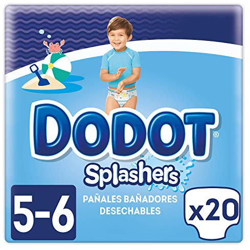 Dodot Splashers Talla 5, 2 x 10 Pañales bañadores desechables, 14 kg+, no se hinchan y fácil de quitar
