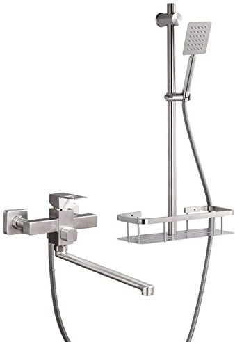 Badewannenarmatur mit Brauseschlauch Mischbatterie Badewanne Wandmontage Edelstahl Heiß Wasser und Kalt Wasser Drehgelenk Multifunktion Wasserhahn Badewanne Gebürstet