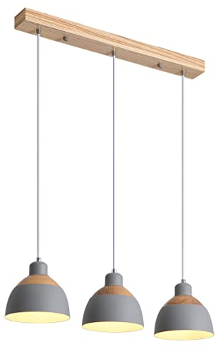 Beasiu-Eletro Pendelleuchte Vintage Holz Metall Grau Esstisch-Lampe Industrie E27 Fassung 3-flammig Hängeleuchte Höhenverstellbar Pendellampefür Esszimmer Küche Cafe Theke Innen Decken-Beleuchtung