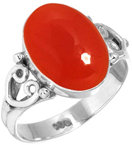 Jeweloporium Oranger Karneol-Silberring, Größe 67 (21,3), 925er Sterlingsilberring für Damen, echter ovaler Stein, handgefertigter Schmuck