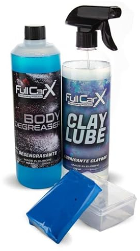 AutoFullCar FullCarX Karosserie-Dekontaminationsset | Karosserie-Entfetter 750 ml | Clay Lube Schmiermittel 750 ml | Clay Bar Tonabnehmer | Kratzfrei | für den professionellen und privaten Gebrauch