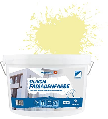 Farbklecks24 Silikon-Fassadenfarbe Color (versch. Größen/Farben) hohe Deckkraft, Wetterschutz, schmutzabweisend (5L, Gelb 4-1)
