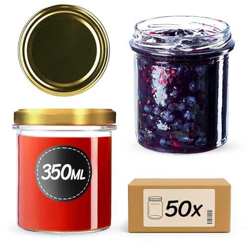 KADAX 50er Set Marmeladengläser 350ml TO82, Einmachgläser Vorratsgläser Mason Jar mit Schraubdeckel, Luftdichte Schraubgläser, Honig & Konfitüre