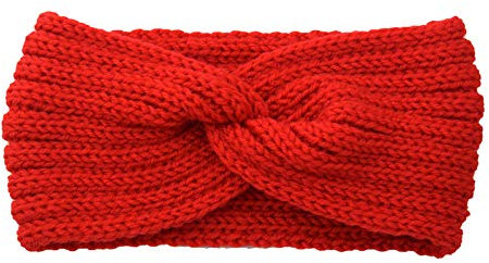 Haarbinder mit Haarreifen Winter Women Cable wärmer weiches Ohr Stretch Headband Stirnband Wolle (Red, One Size)