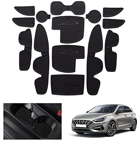 GAFAT 2017-2023 2024 Hyunda-i i30/ i30 N/N Line Antirutschmatten, Gummimatten, Mittelkonsole Getränkehalter Matten, Türnaht Matten, Kompatibel mit Hyundai i30 (Schwarz)