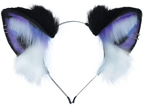 Dodheah Katzenohren Haarreif Fuchs Wolf ohren Stirnband Haarnadel Haarschmuck Halloween Weihnachten Kostüm Anime Cosplay Mädchen Damen Schwarz Lila