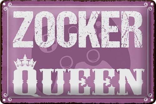 Femer Targa in metallo con scritta Zocker Queen 30 x 20 cm