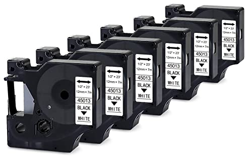 BOYEEZON 6-Pack Kompatibel für Dymo D1 45013 Schriftbänder 12mm x 7m dymo Schwarz auf Weiß für Dymo LabelManager 160 etikettenband d1 cassette