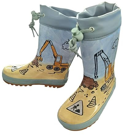 maximo Jungen Baby-und Kindergummistiefel, Regenstiefel, blau-lead, Baustelle, Jersey, Print, Stulpe, Reflex 3M, Naturgummi (eu_footwear_size_system, little_kid, men, numeric, medium, numeric_30)