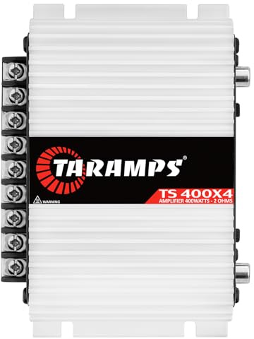 Taramps TS 400x4 con entrada automática de alto nivel 400 vatios RMS, 4 canales, rango completo, amplificador de audio para coche, entrada RCA, clase D, 2 canales puentes, sistema amplificador