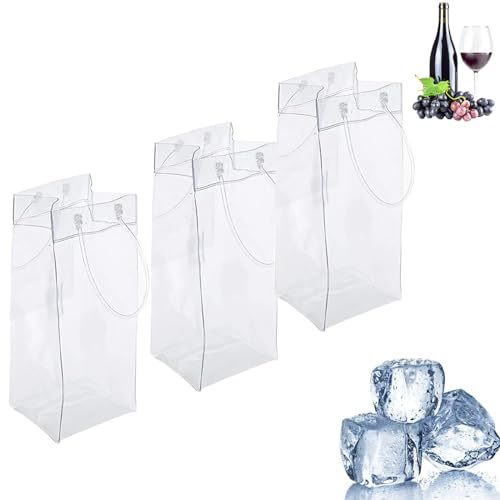 3 Pièces Sac de Glace Vin, Sac de Glace Bouteille Portable avec Poignée, Pliable Pochette Glacière à Vin Refroidisseur Cooler, Sac à Vin Plastique Wine Cooler pour Champagne Bière Boissons Réfrigérées