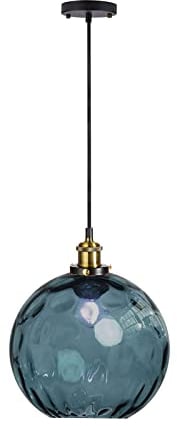 HJXDtech Lampe Suspendue Vintage Industriel avec Globe en Verre Artistique de 20cm, Finition Bronze Antique E27,Suspension Luminaire Rétro Loft pour Salle à Manger, Chambre et Salon (Bleu foncé)