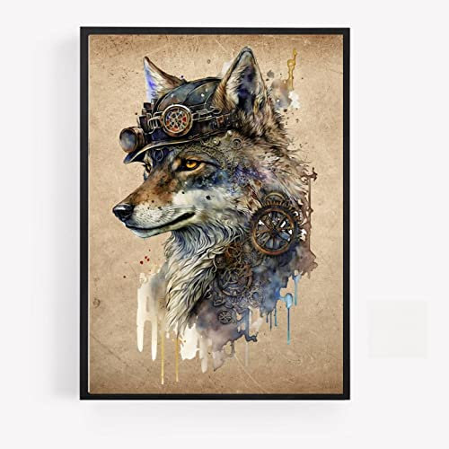Poster Steampunk Steampunk Fuchs, Hipster, Vinatge, A4, ungerahmt, Wandkunst, Heimdekoration, Dekoration, Geschenk