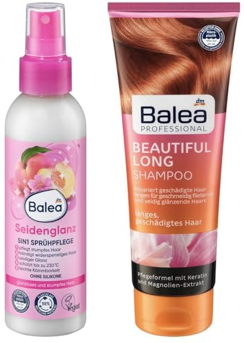 Balea 2er-Set Haarpflege: Sprühpflege für mehr Feuchtigkeit, Glanz & leichtes Kämmen, 150 ml + Professional Shampoo Beautiful Long Kräftigung & Schutz für längere & strapazierte Haare, 250 ml (400 ml)