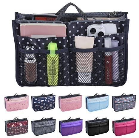 JJ PRIME - Organizer für Handtasche | Aufbewahrungstasche für Handtasche | Organizer für Damen | Organizer Tote Bag Organizer (gepunktet, schwarz)