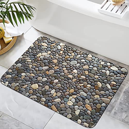 YISUMEI Tapis de salle de bain antidérapant lavable motif galets avec revers en caoutchouc 43,2 x 61 cm