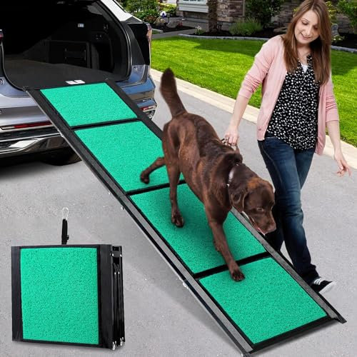170 cm lange Hunderampe für Autos, 43 cm breit, zusammenklappbare Hunderampe für große Hunde mit hoher Traktion, Teppichoberfläche, rutschfest für LKW, SUV, tragbare Haustierrampe für mittelgroße und