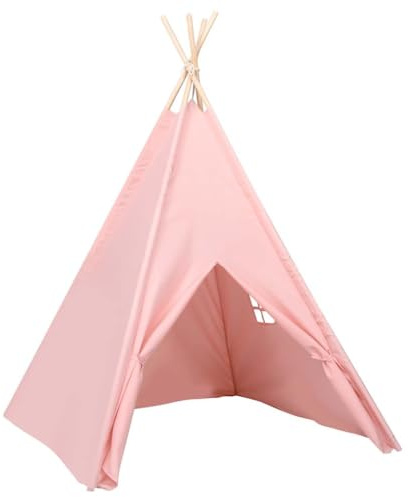 vidaXL Kinder Tipi Zelt mit Tasche Indianerzelt Kinderzelt Babyzelt Spielhaus Wigwam Indianer Spielzelt Pfirsichhaut Rosa 120x120x150cm