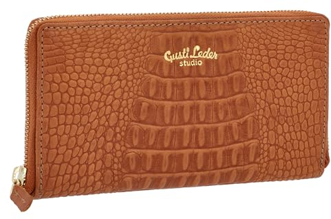 Gusti Geldbörse Leder - Cara Damen Geldbörse Portemonnaie Brieftasche lang Geldbeutel viele Fächer Braun Leder