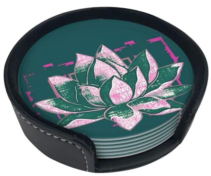 Lotus Flower Namaste Print Untersetzer 6er Set Leder Untersetzer für Getränke Saugfähige Auto Untersetzer mit Halter Getränkeuntersetzer Tisch Cup Untersetzer für Wohnkultur