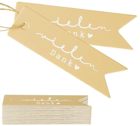 50pcs Etiquetas Colgantes en Alemán de Cartón Kraft + 10m Cuerda Yute Etiquetas Colgantes para Decorar Regalos Botellas (Estilo A)