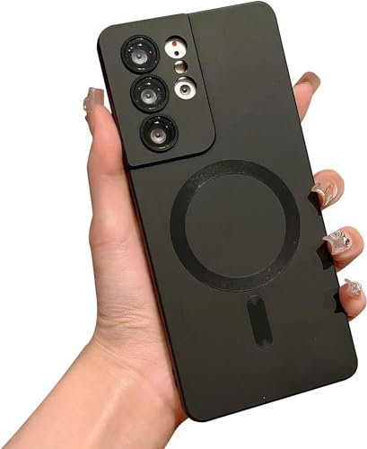 FAOMSEBS Cover Magnetica per Samsung S21 Ultra, Compatibile con MagSafe [Protettore per Obiettivo della Fotocamera] Morbido Antishock per Custodia Samsung Galaxy S21 Ultra Cover Magro 6,8'' 2021, Nero